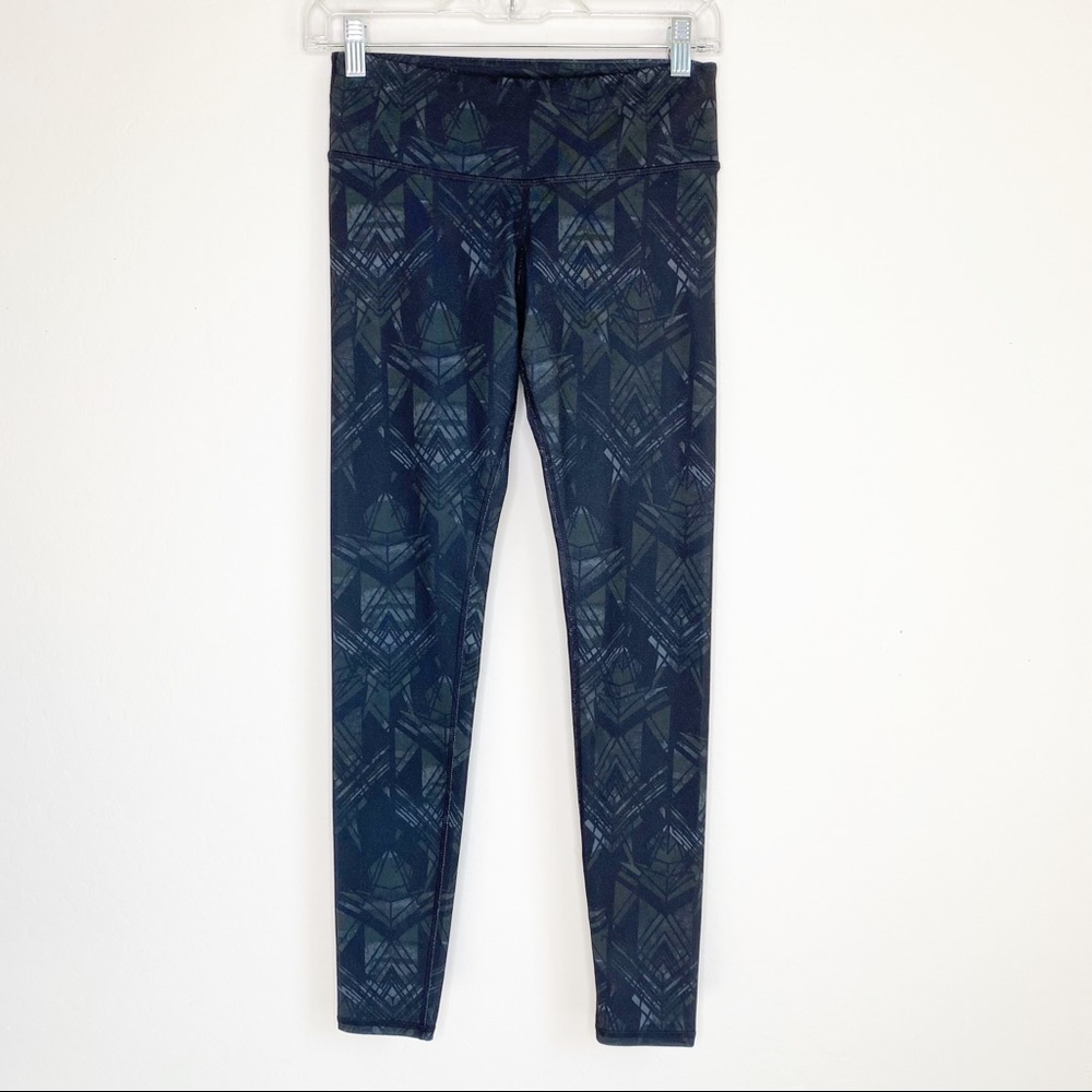 Alo Airbrush Geometric Print Leggings Green Black Size XS